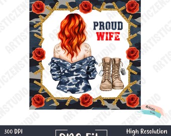 Military Wife PNG | Military Boots | Proud Patriotic Wife | US American Flag | Digital Design PNG | Camo Bow Design | Army Family png