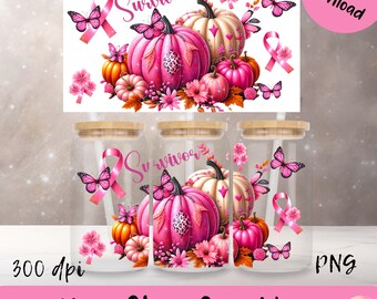 Rosa pumpaband medvetenhet | Bröstcancermedvetenhet | Cancermedvetenhetsglas | Motiverande dricksglas | Medvetenhet png | 473 ml glasburk