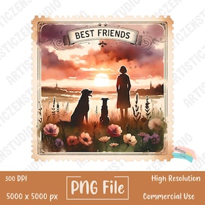 Chien Meilleurs amis png | Sublimation pour chien | Motifs de sublimation | mon meilleur ami a des pattes | carte postale vintage png | Cadeau pour chien maman