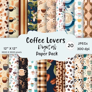 Pacote de papel digital para amantes de café, papel aquarela de café, rabisco de café, arte de café