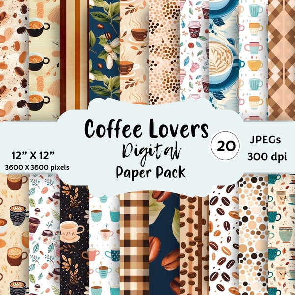 Coffee Lovers Digital Paper Pack, Coffee Watercolor Paper, Coffee Doodle, Coffee Art