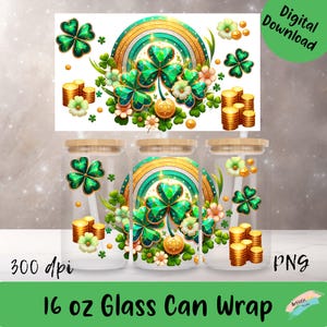 St Patricks Day Can Glass Wrap | Clover Can Wrap | UV DTF | Charm Glass Can Wrap | Lucky png | Irish Luck wrap | sublimation design