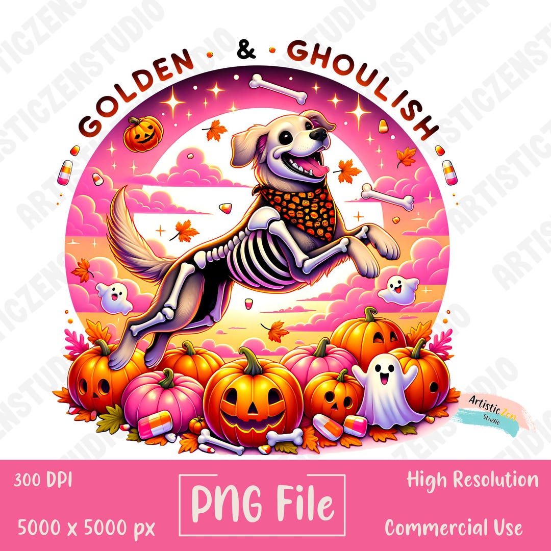 Cute Ghost Dog Png Golden Retriever Halloween PNG Ghoulish Skeleton Dog ...