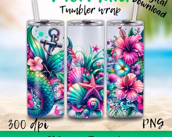 Mermaid Tumbler Wrap, Seamless 20 Oz Mermaid Wrap For Sublimation, 20 oz skinny, beach tumbler wrap, Mermaid Sublimation, ocean tumbler wrap