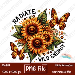 Wild Sunflower PNG Floral Sublimation Designs Rustic Flowers Sunflower Butterfly png Leopard Wildflower Clipart for TShirt Sublimation
