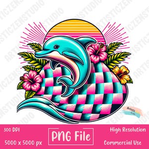 Retro Delfin PNG Retro Style Nautische Sublimationskunst Digitaler Download Ozean Grafik für T-Shirts Delfin Ozean Clipart Sublimation png