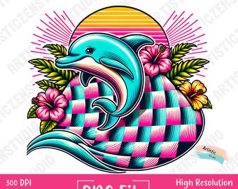 Retro Dolphin PNG Retro Style Nautical Sublimation Art Digital Download Ocean Graphic for T-Shirts Dolphin Ocean clipart Sublimation png