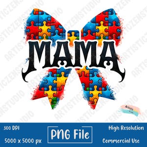 Coquette Autism Bow Mama Png, Autism Mom Png, Autism Awareness Png, Autism Ribbon Png, Sublimation Design, Autism Shirt Digital Design