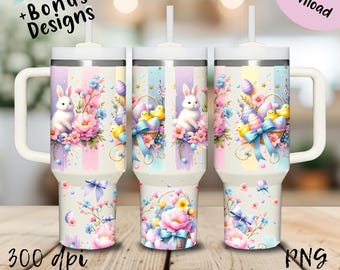 Paashaas 40 oz beker wrap aquarel png pastel paashaas 40 oz quencher wrap schattig sublimatie ontwerp paaseieren quencher beker png lente