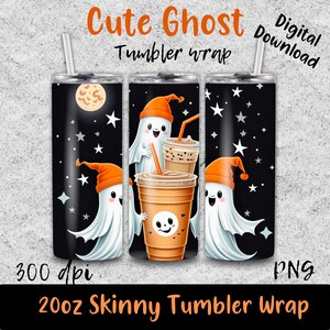Halloween Tumbler Wrap | Gruseliger Tumbler Wrap | Niedliches Gespenst Tumbler Wrap | Pastell Halloween | Digitaler Sublimationsdruck | Niedlicher Geist Png