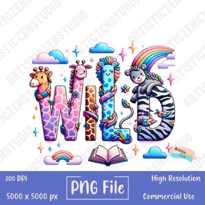 Wild über das Lesen Png Lehrer Digitaler Download niedlich Kinder Kunst niedliches Tier Lehrer Design Kinder T-Shirt Design Buch Liebhaber sofort Download