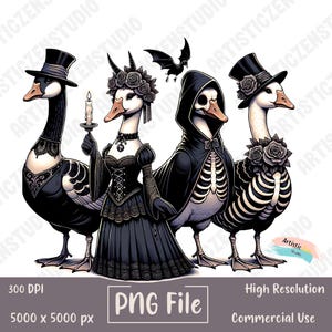 Funny Halloween Goose Clipart T Shirt Design Gothic Goose PNG Spooky Duck Sublimation Grim Reaper Bird Dark Academia Art Goth Animal Digital