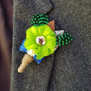Men Best Man Wedding Boutonniere with shabby chic or gypsy colour theme Green