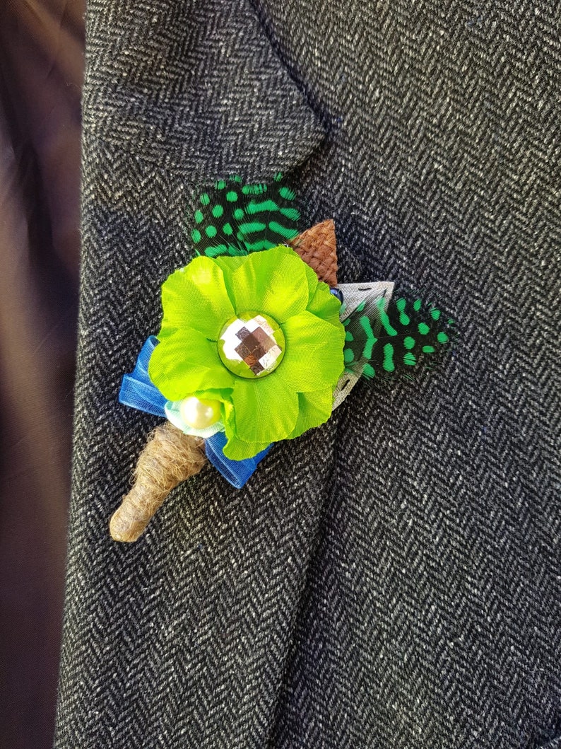 Men Best Man Wedding Boutonniere with shabby chic or gypsy colour theme Green