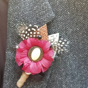 Men Best Man Wedding Boutonniere with shabby chic or gypsy colour theme Maroon