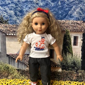 Handmade casual nautical-inspired 4 pieces outfit for American doll or similar 18”dolls