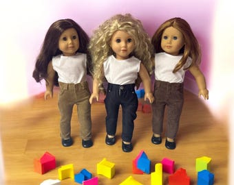 Pantaloni in velluto a coste e denim per bambole da 18 pollici / Jeans per bambole fatti a mano e pantaloni in velluto a coste / Abito autunnale moderno per bambole American Girl