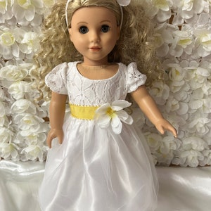 Witte jurk met schoenen en hoofdband voor Amerikaanse meisjespop of andere poppen van 18 inch,