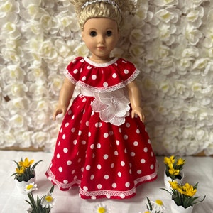 Handmade red polka dots dress for American girl doll 18”