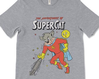 Super Cat Comics T-Shirt, Vintage Superhero Apparel