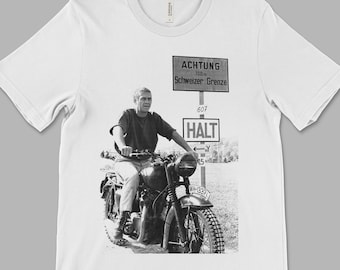 The Great Escape - Inspired Motorcycle Tee, Vintage Biker Shirt, Retro Border Signs Graphic, Classic Moto Art, Men Gift