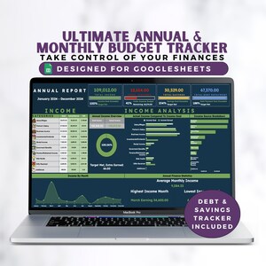 Budget Planner for Google Sheets Annual & Monthly Budget Spreadsheet Financial Planner Expense Tracker Savings Tracker Debt Payoff image 1