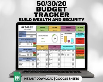 Budget Planner for Google Sheets, Monthly Budget Tracker, Monthly Budget Planner, 70/20/10 budget, 50/30/20 budget tracker template