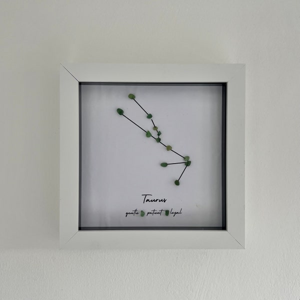 Framed ‘Taurus Zodiac sign/star sign’ seaglass picture!  Constellation / horoscope / stars / astrology.