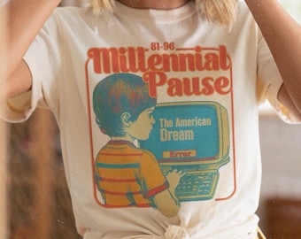 Millennial Pause Graphic Tee: 80s-90s Tech Shirt