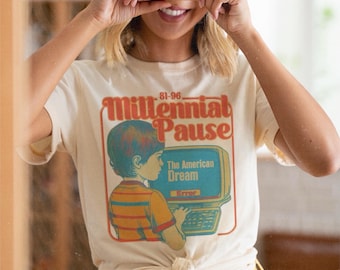 Millennial Pause Graphic Tee: 80s-90s Tech Shirt