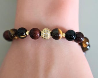 Tiger Eye Energy Bracelet – Natural Grounding Gemstone with Gold Beads
