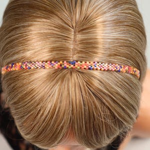 Elegant Handmade Beaded Headband – Flat Square Multicolor Beads on Slim Metal Base