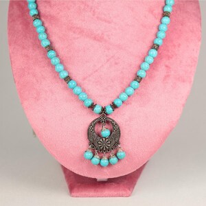 Handcrafted Turquoise Necklace: Gemstone Pendant, Beaded Chain