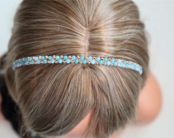 Handmade Aqua Bead Crown – Brass Wire Beaded Headband, Unique Statement Piece