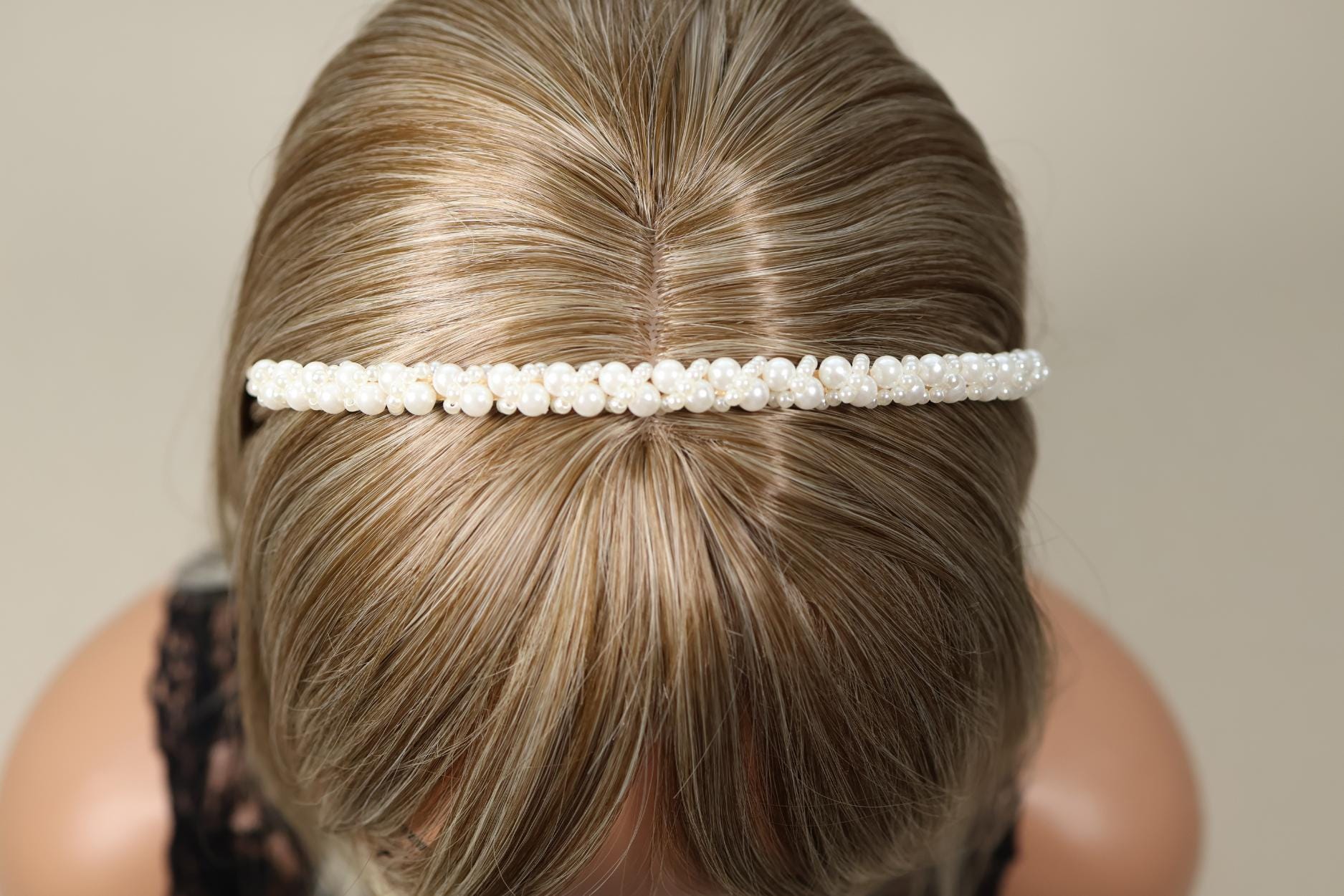 ?✨ Handcrafted Beaded Headband with Pearl Accents & Bow Detail ✨? All Over Pearl Beaded Headband – Only Little Once main image 2