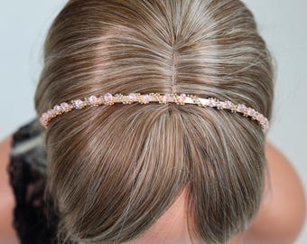 Handmade Beaded Headband –Pink Crystal Bead Hair Accessory