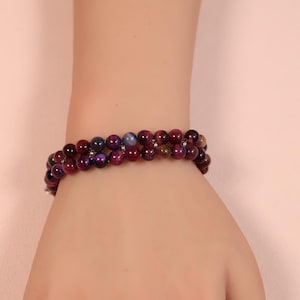 Handmade Purple Tiger Eye Bracelet – Natural Stone Beaded Stretch Bracelet for Women