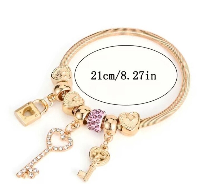 14k Gold Plated Key Charm Bracelet Etsy