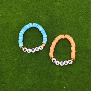 Bluey and Bingo Clay Bead Bracelet Set | Handmade Heishi Bracelet | Preppy Clay Bracelet Stack