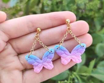 Ombre Glitter Butterfly Earrings Handmade with Polymer Clay