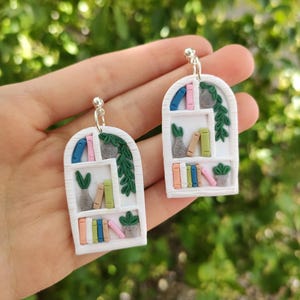Bookshelf Dangle/Drop Earrings Large | Handmade Polymer Clay Earrings