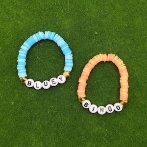 Bluey and Bingo Clay Bead Bracelet Set | Handmade Heishi Bread Bracelet Stack | Bluey and Bingo Bracelets | BFF Bracelet Set