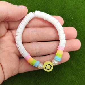 Rainbow Smily Face Clay Bead Bracelet | Handmade Heishi Bracelet | Preppy Clay Bracelet
