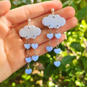 Raincloud Ombre Dangle/Drop Handmade Polymer Clay Earrings with Heart Droplets