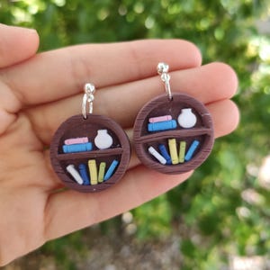 Bookshelf Dangle/Drop Earrings Circle | Handmade Polymer Clay Earrings