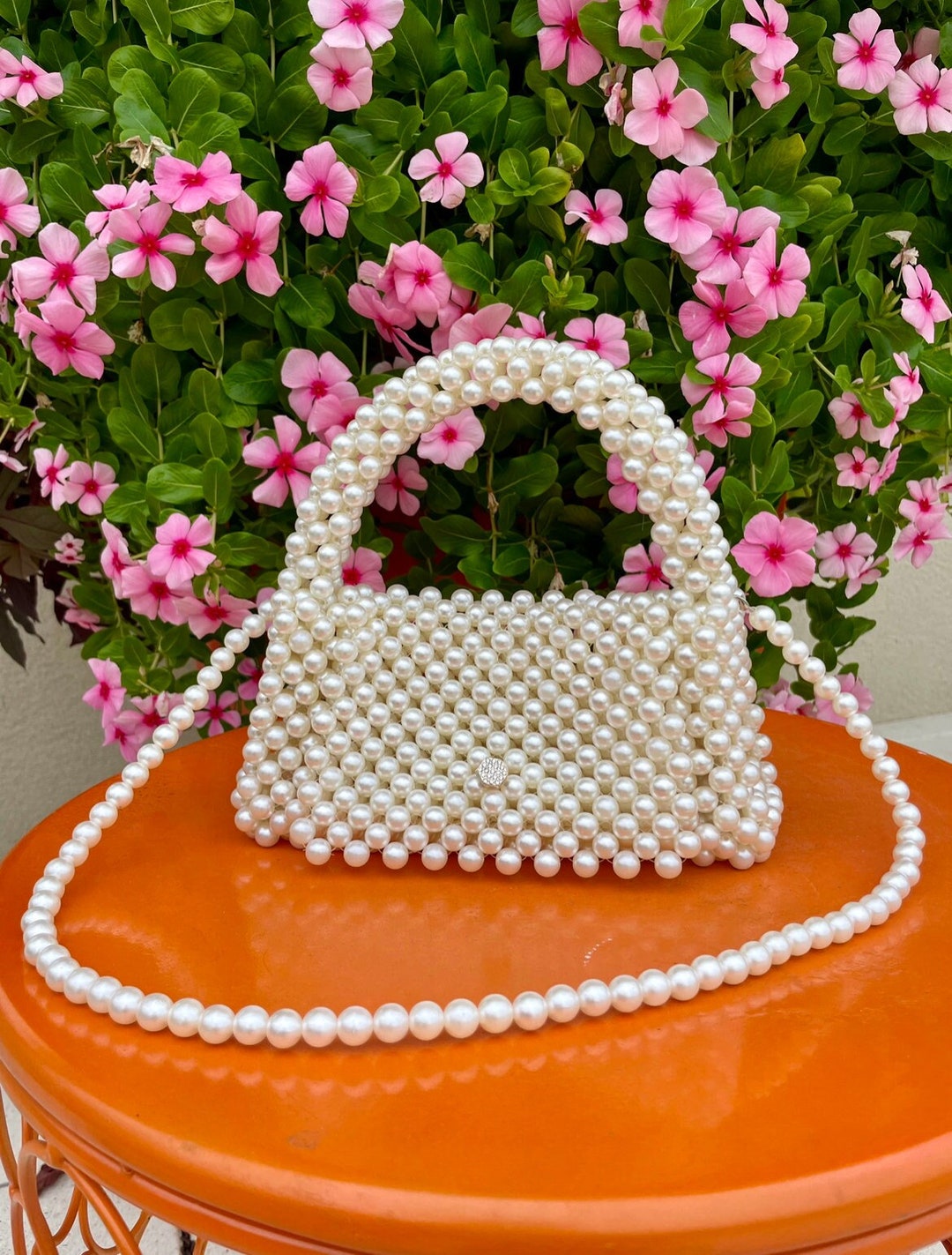 Pearl Beaded Bag Handmade Beaded Bag Pearl Purse White Etsy