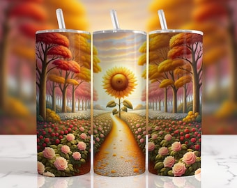 Vibrant, Sunflower Tumbler, Wrap, Sublimation Design, 20oz Skinny, PNG Instant, Digital Download,