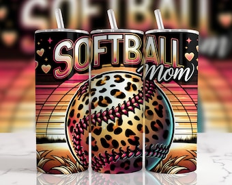 Softball Mom 20oz Tumbler Design: Leopard Print Ball (PNG Digital Download)