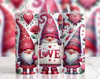 Valentine Gnome Tumbler Wrap: 20oz Skinny Sublimation Design (Digital Download)