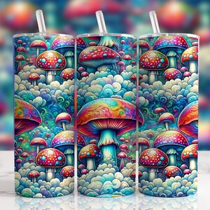Mushroom Png, Tumbler Sublimation Designs, 20 oz Skinny Wrap, psychedelic, Digital Download,